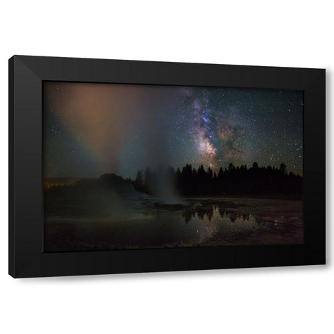 Castle Geyser and Milky Way, Yellowstone National Park Black Modern Wood Framed Art Print with Double Matting by The Yellowstone Collection