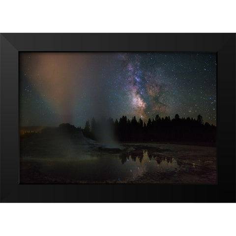Castle Geyser and Milky Way, Yellowstone National Park Black Modern Wood Framed Art Print by The Yellowstone Collection