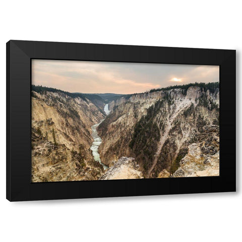 Cloudy sunset from Artist Point, Yellowstone National Park Black Modern Wood Framed Art Print by The Yellowstone Collection