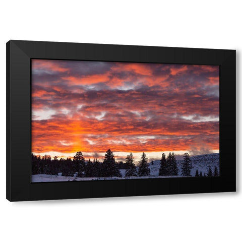 Winter Sunset in Lamar Valley, Yellowstone National Park Black Modern Wood Framed Art Print with Double Matting by The Yellowstone Collection