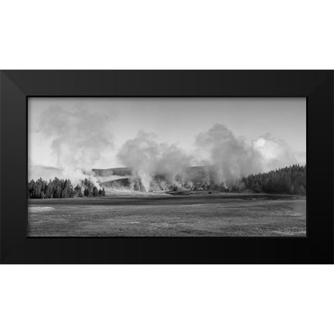 Early Morning Steam, Upper Geyser Basin, Yellowstone National Park Black Modern Wood Framed Art Print by The Yellowstone Collection