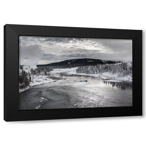 Early Winter, Yellowstone River, Yellowstone National Park Black Modern Wood Framed Art Print with Double Matting by The Yellowstone Collection