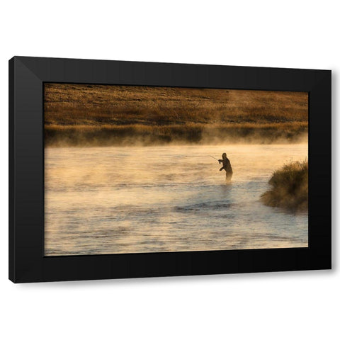 Fall Fishing on the Madison River at Sunrise, Yellowstone National Park Black Modern Wood Framed Art Print with Double Matting by Frank, Jacob W.