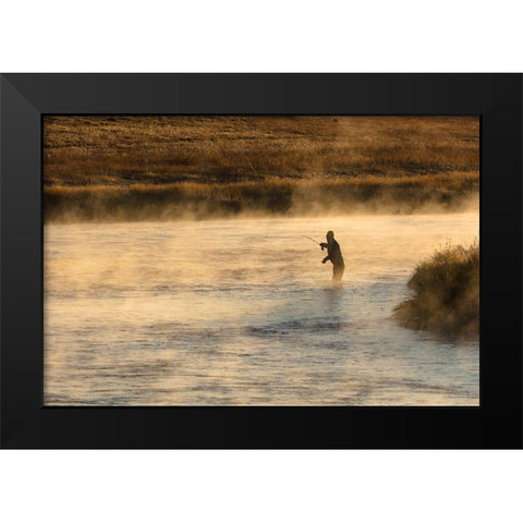 Fall Fishing on the Madison River at Sunrise, Yellowstone National Park Black Modern Wood Framed Art Print by Frank, Jacob W.