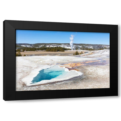 Heart Spring with a Castle Geyser Eruption, Yellowstone National Park Black Modern Wood Framed Art Print by Frank, Jacob W.