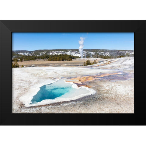 Heart Spring with a Castle Geyser Eruption, Yellowstone National Park Black Modern Wood Framed Art Print by Frank, Jacob W.