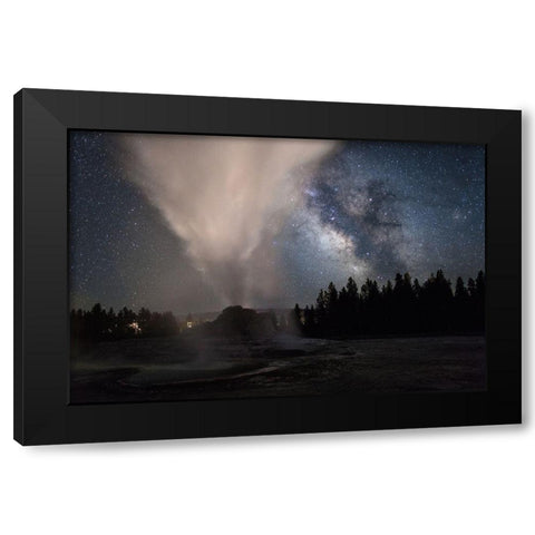 Milky Way over Castle Geyser, Yellowstone National Park Black Modern Wood Framed Art Print by The Yellowstone Collection