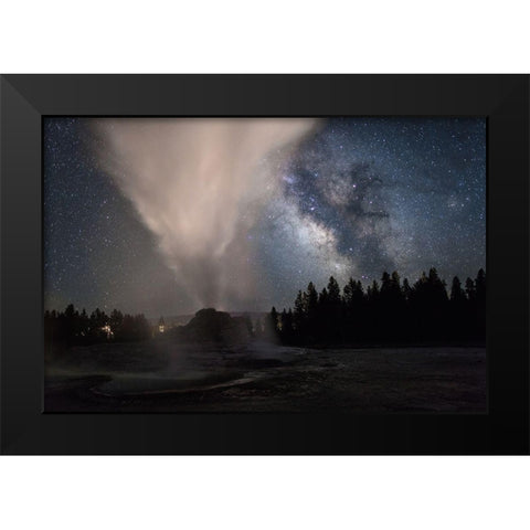 Milky Way over Castle Geyser, Yellowstone National Park Black Modern Wood Framed Art Print by The Yellowstone Collection