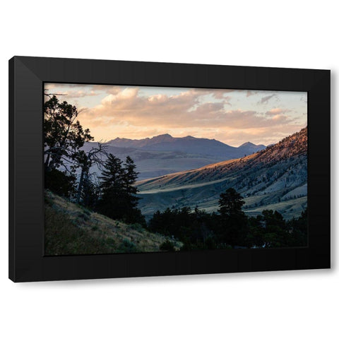 Monitor Peak Sunset from Mammoth Hot Springs, Yellowstone National Park Black Modern Wood Framed Art Print by The Yellowstone Collection