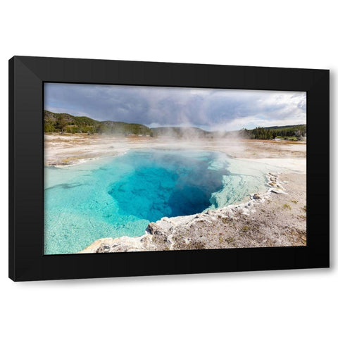 Sapphire Pool Steaming, Yellowstone National Park Black Modern Wood Framed Art Print with Double Matting by The Yellowstone Collection