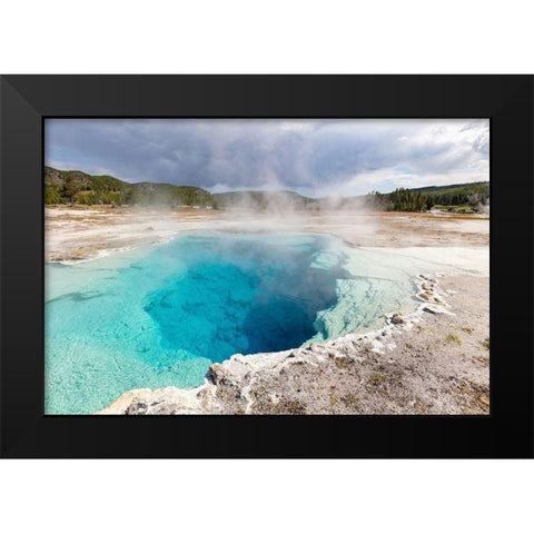Sapphire Pool Steaming, Yellowstone National Park Black Modern Wood Framed Art Print by The Yellowstone Collection