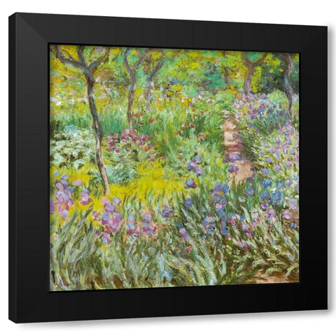 Artists garden at Giverny-irises 1900 Black Modern Wood Framed Art Print with Double Matting by Monet, Claude