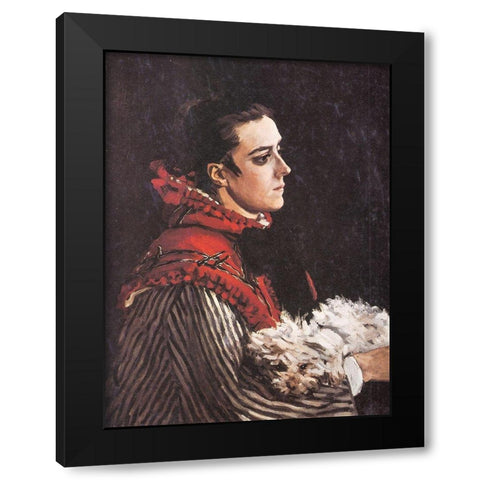 Camille with a little dog 1866 Black Modern Wood Framed Art Print with Double Matting by Monet, Claude