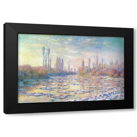 Floating ice on Seine 1880 Black Modern Wood Framed Art Print by Monet, Claude