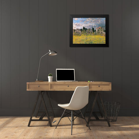 Houses at Edge of Field 1873 Black Modern Wood Framed Art Print by Monet, Claude