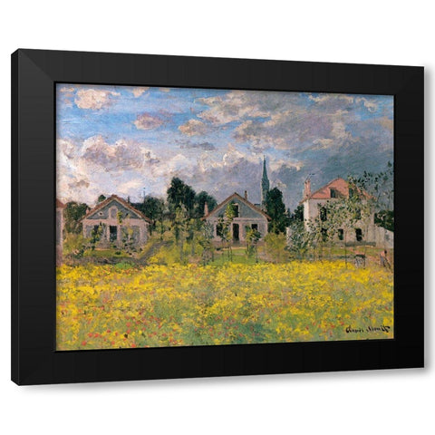 Houses at Edge of Field 1873 Black Modern Wood Framed Art Print with Double Matting by Monet, Claude