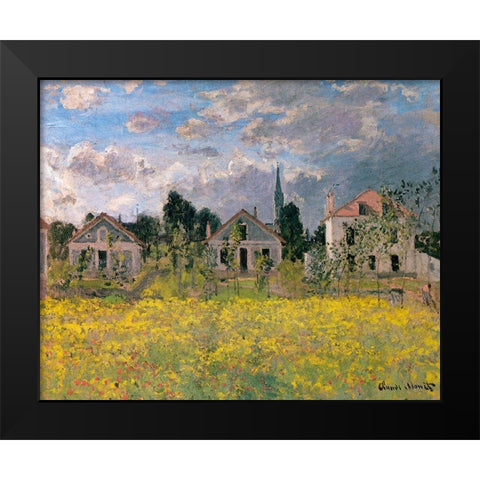 Houses at Edge of Field 1873 Black Modern Wood Framed Art Print by Monet, Claude