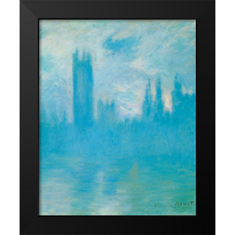 Houses of Parliament 1900 Black Modern Wood Framed Art Print by Monet, Claude