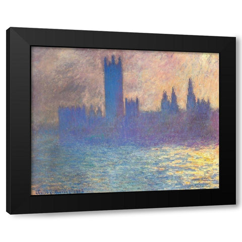 Houses of Parliament-Sunlight 1900 Black Modern Wood Framed Art Print by Monet, Claude