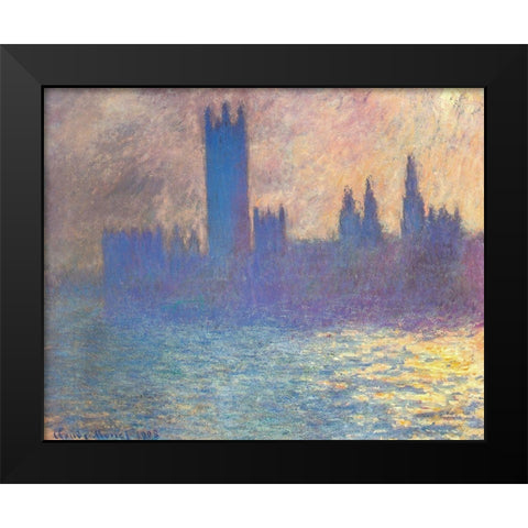 Houses of Parliament-Sunlight 1900 Black Modern Wood Framed Art Print by Monet, Claude