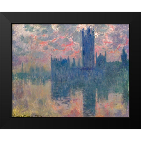 Houses of Parliament-Sunset 1902 Black Modern Wood Framed Art Print by Monet, Claude