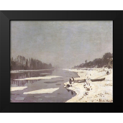 Ice on the Seine at Bougival 1868 Black Modern Wood Framed Art Print by Monet, Claude