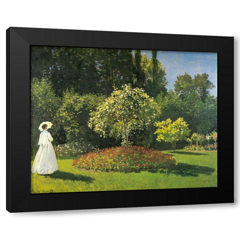 Jeanne-Marguerite Lecadre in Garden 1866 Black Modern Wood Framed Art Print by Monet, Claude