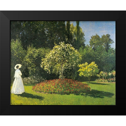 Jeanne-Marguerite Lecadre in Garden 1866 Black Modern Wood Framed Art Print by Monet, Claude