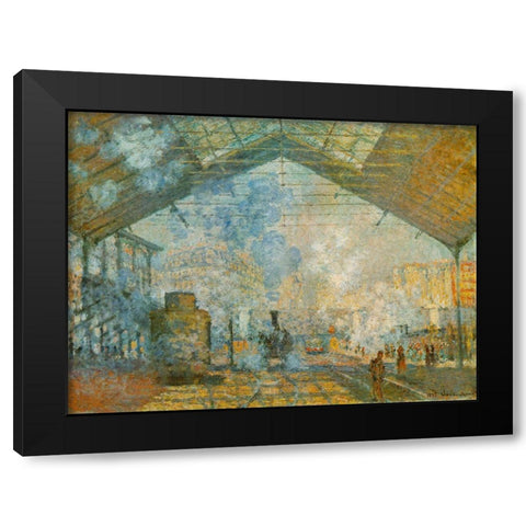 La Gare St. Lazare 1877 Black Modern Wood Framed Art Print by Monet, Claude