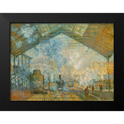 La Gare St. Lazare 1877 Black Modern Wood Framed Art Print by Monet, Claude