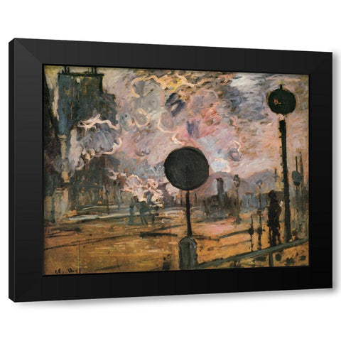 La Gare St. Lazare-signal 1876 Black Modern Wood Framed Art Print by Monet, Claude