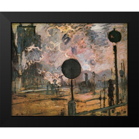 La Gare St. Lazare-signal 1876 Black Modern Wood Framed Art Print by Monet, Claude