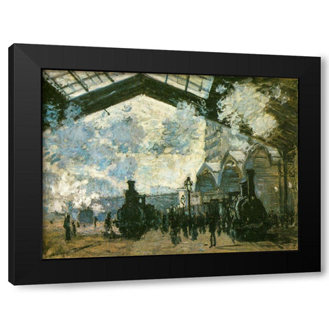 La Gare St-Lazare 1877 Black Modern Wood Framed Art Print with Double Matting by Monet, Claude