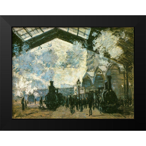 La Gare St-Lazare 1877 Black Modern Wood Framed Art Print by Monet, Claude