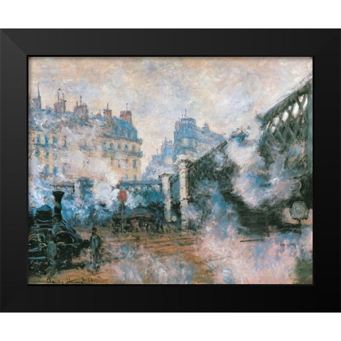 La Gare St-Lazare-Pont de LEurope 1877 Black Modern Wood Framed Art Print by Monet, Claude