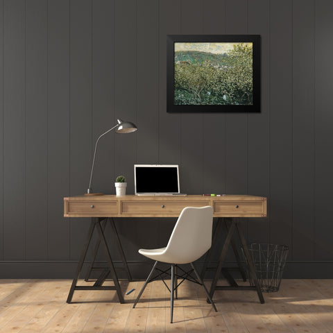 Landscape with Orchard and Figures 1879 Black Modern Wood Framed Art Print by Monet, Claude
