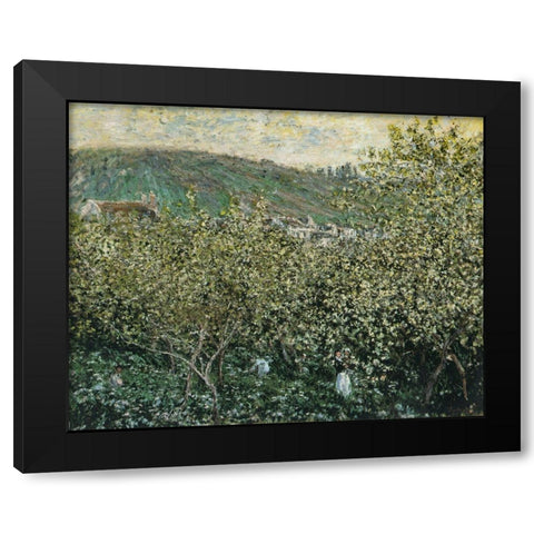 Landscape with Orchard and Figures 1879 Black Modern Wood Framed Art Print by Monet, Claude