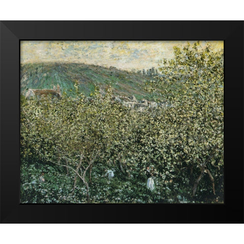 Landscape with Orchard and Figures 1879 Black Modern Wood Framed Art Print by Monet, Claude
