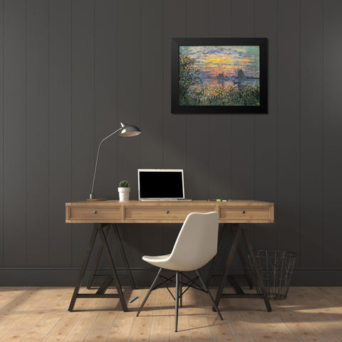 Marine View-Sunset 1874 Black Modern Wood Framed Art Print by Monet, Claude