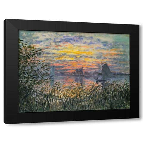 Marine View-Sunset 1874 Black Modern Wood Framed Art Print with Double Matting by Monet, Claude