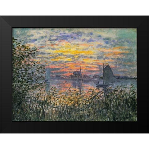 Marine View-Sunset 1874 Black Modern Wood Framed Art Print by Monet, Claude