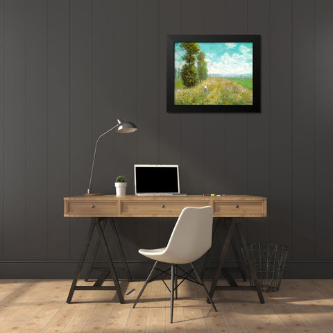 Meadow with Poplars 1875 Black Modern Wood Framed Art Print by Monet, Claude