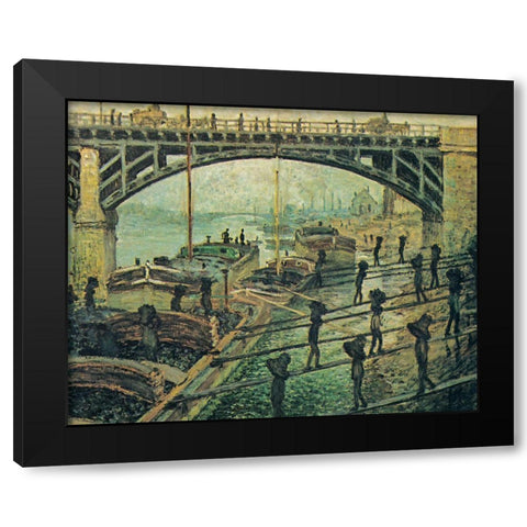 Men unloading coal 1875 Black Modern Wood Framed Art Print with Double Matting by Monet, Claude