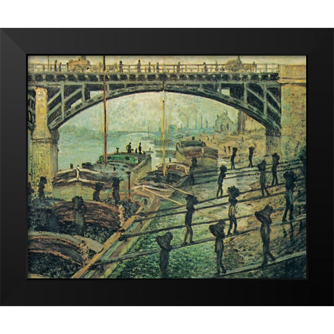 Men unloading coal 1875 Black Modern Wood Framed Art Print by Monet, Claude