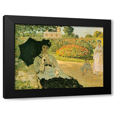 Monets Family in Garden 1873 Black Modern Wood Framed Art Print by Monet, Claude