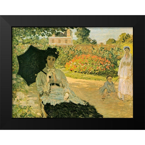 Monets Family in Garden 1873 Black Modern Wood Framed Art Print by Monet, Claude