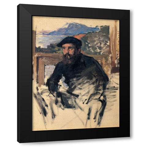 Portrait of the artist in studio 1884 Black Modern Wood Framed Art Print with Double Matting by Monet, Claude