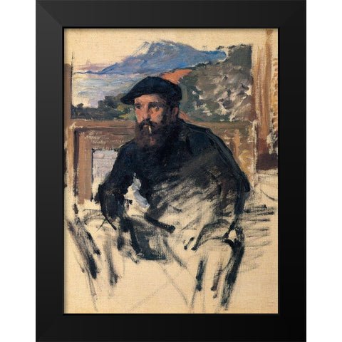 Portrait of the artist in studio 1884 Black Modern Wood Framed Art Print by Monet, Claude