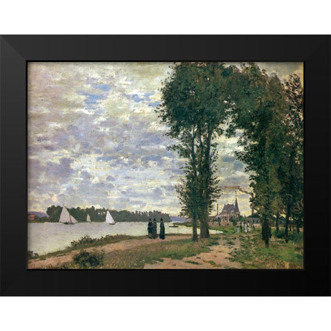 Promenade along the Seine 1872 Black Modern Wood Framed Art Print by Monet, Claude
