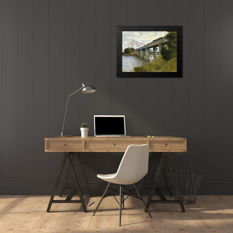 Railway Bridge-Argenteuil 1874 Black Modern Wood Framed Art Print by Monet, Claude